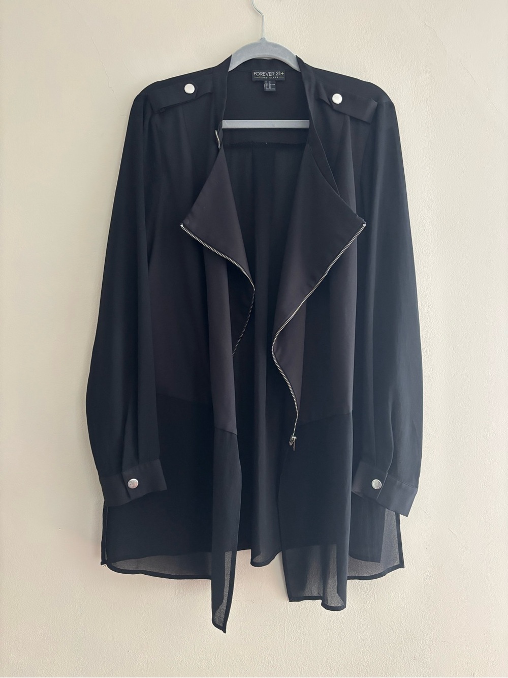 Forever 21 Black Draped Zip-Front Trench Jacket